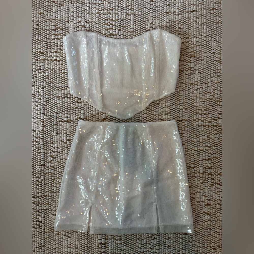Sequin white skirt and corset top